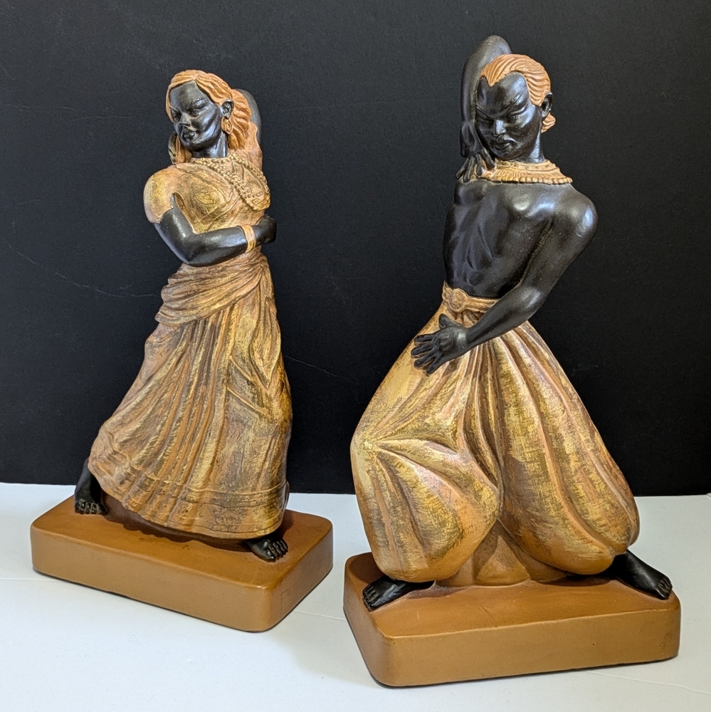 2 Vintage Chalkware Statues Devonware Dancing Couple Figurine Mid-Century MCM
